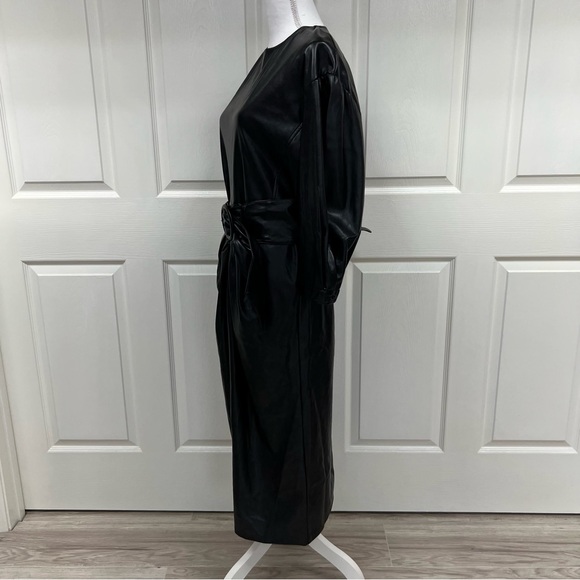Zara Bloggers Favorite Black Faux Leather Draped Midi Dress Size L - Picture 12 of 16